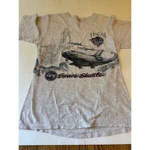 Vintage NASA Space Shuttle Houston Texas Graphic T-Shirt Gray Kids Small